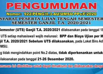 Pengumuman Syarat Peserta Ujian Tengah Semester Ganjil TA 2020/2021