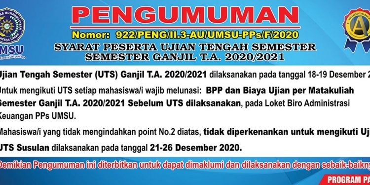 Pengumuman Syarat Peserta Ujian Tengah Semester Ganjil TA 2020/2021